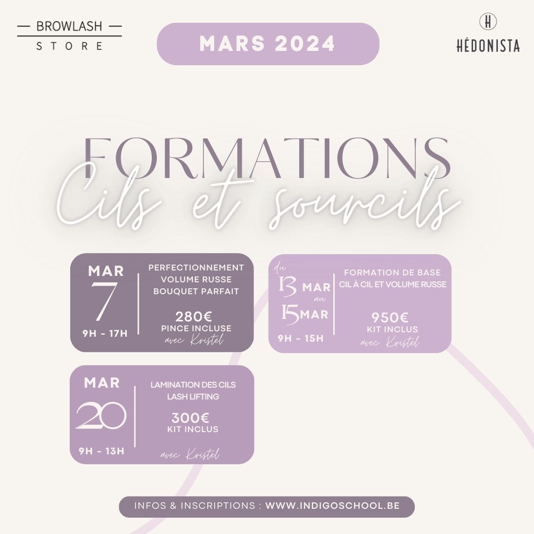 agenda formation cils maquillage makeup hedonista Peruwelz mars 2024