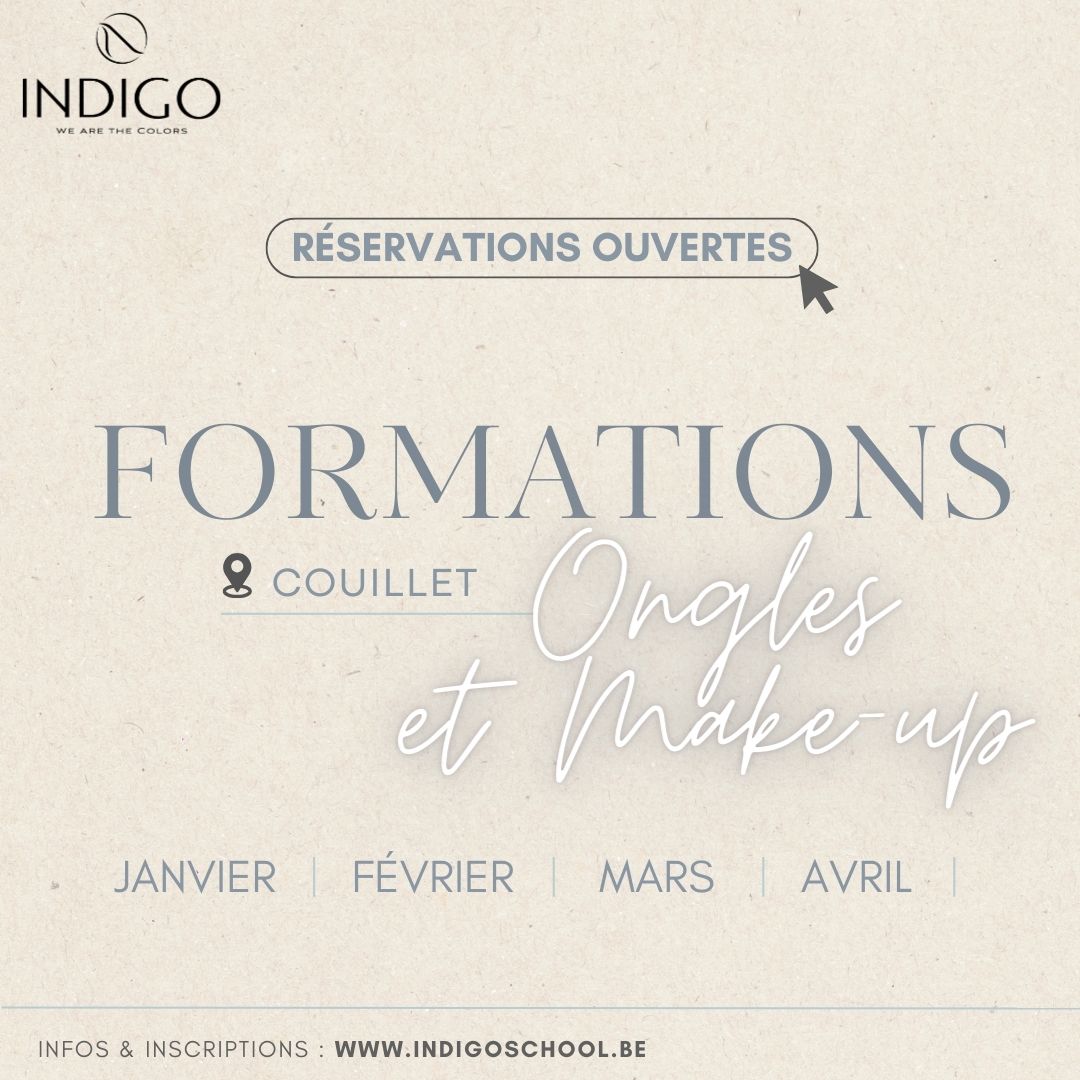 IndigoNails agenda formation onglerie Maquillage Couillet